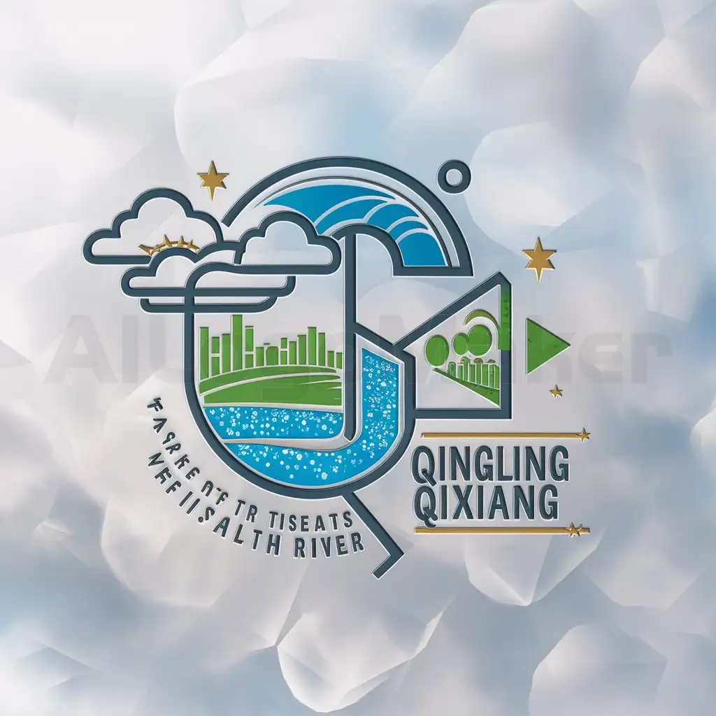 a logo design,with the text "qingling qixiang", main symbol:with meteorology as background, foreground is cleanliness as theme. Blend in fairness, cleanliness, weather symbols,complex,be used in Nonprofit industry,clear background