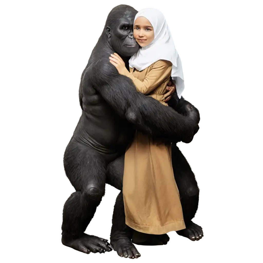 PNG-Image-of-a-Girl-in-Hijab-Hugging-King-Kong-Artistic-Representation