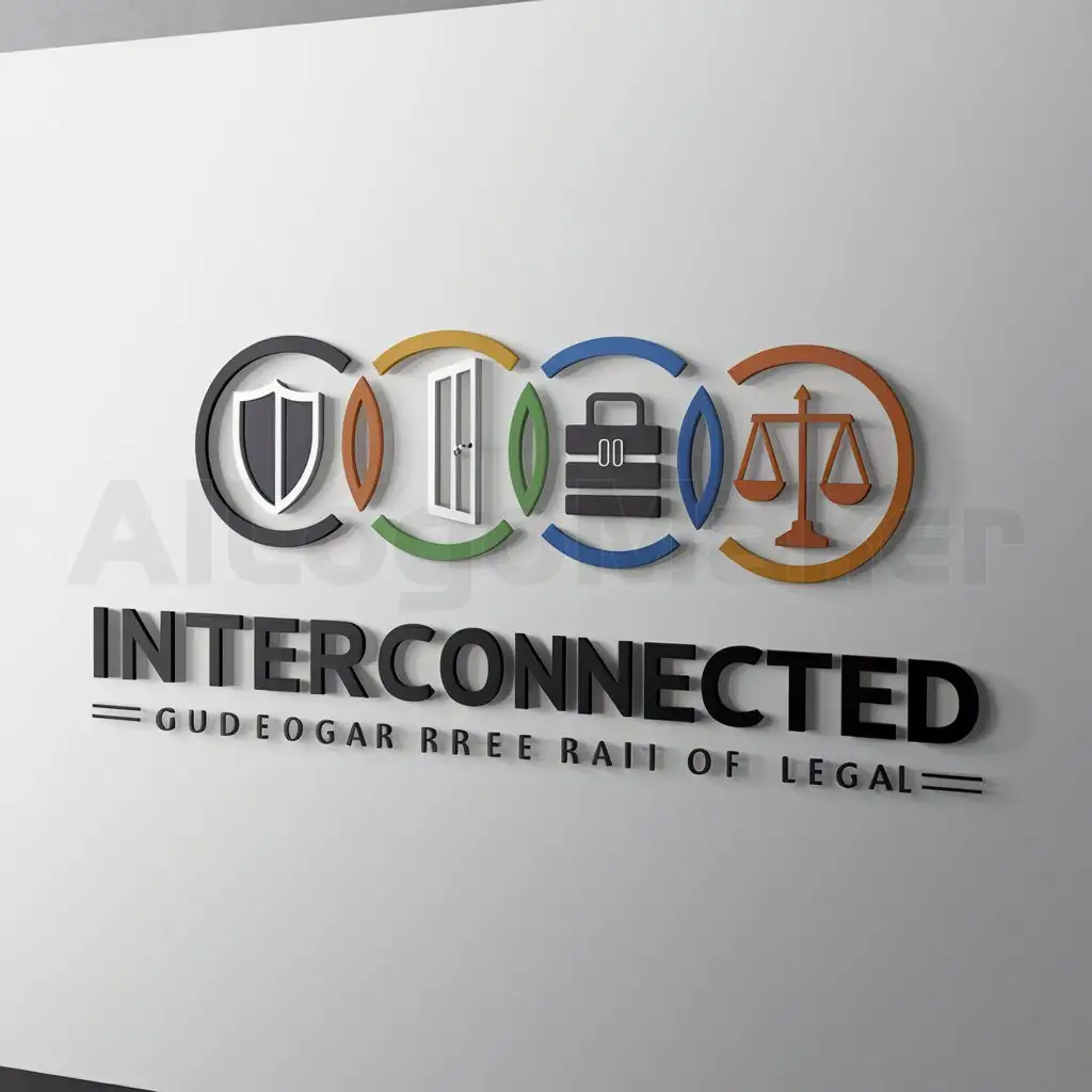 a logo design,with the text "Interconnected", main symbol:Right to the protection of the law, Right to freedom of movement and residence, Right to leave any country, Right to seek and to enjoy, Right to a nationality,Moderate,be used in Legal industry,clear background
