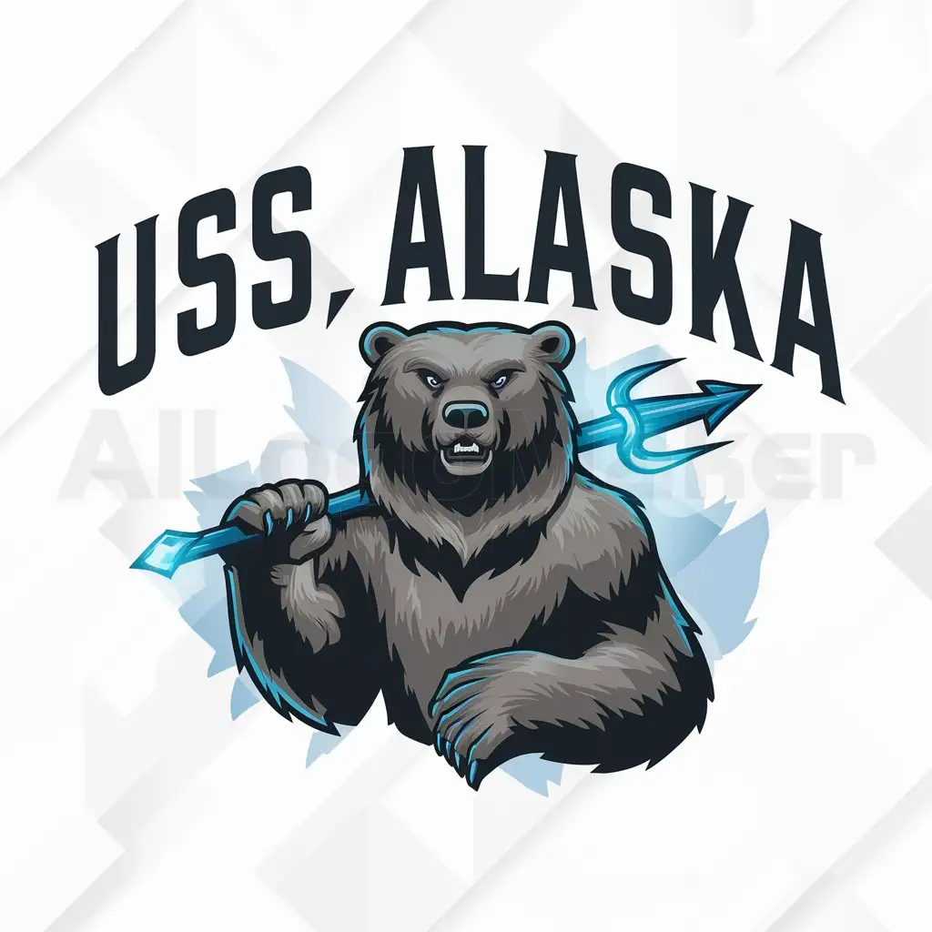 a logo design,with the text 'USS Alaska (Blue)', main symbol:bear with a trident,Moderate,clear background