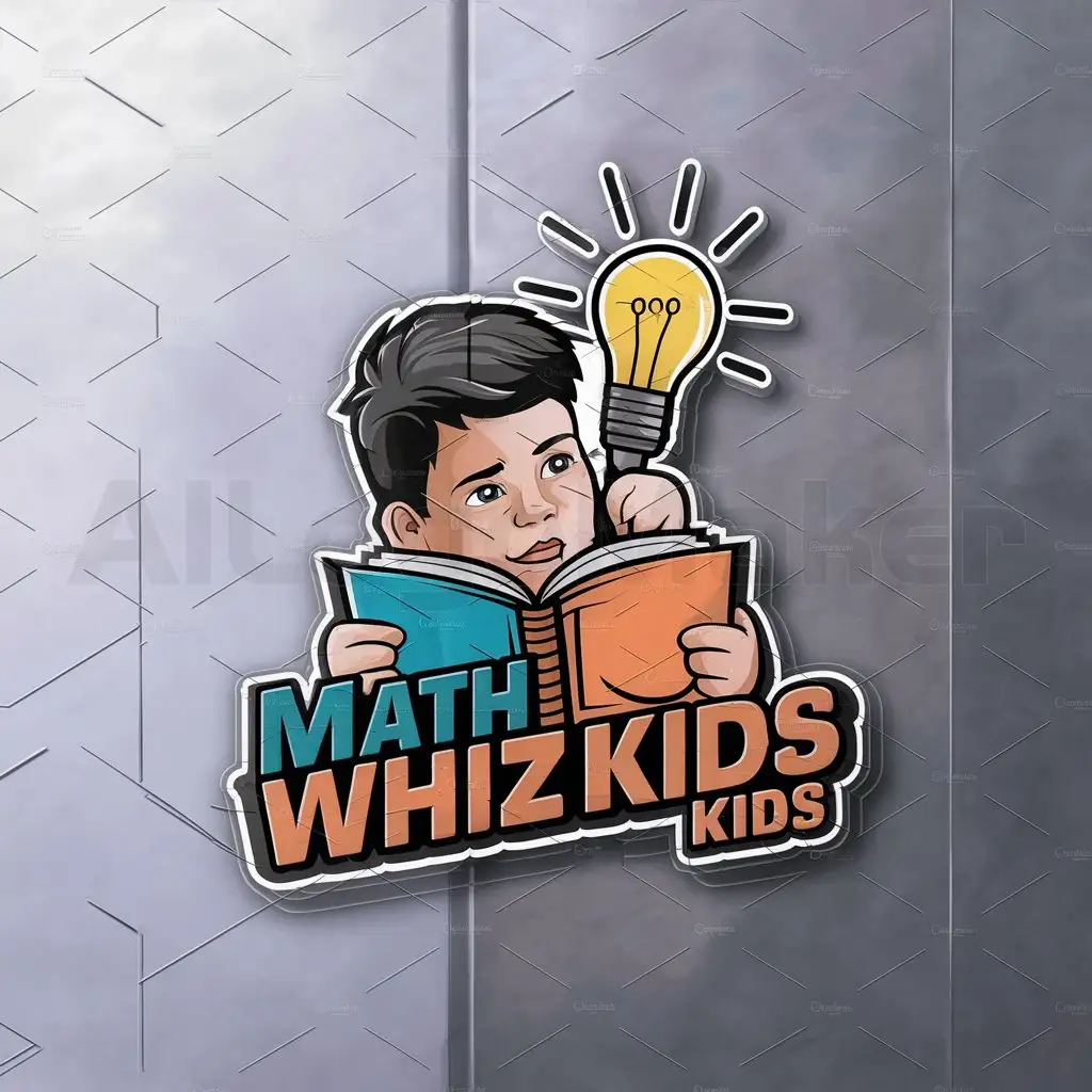 a logo design,with the text 'Math Whiz Kids', main symbol:boy reading book mitras has an idea,complex,be used in Education industry,clear background