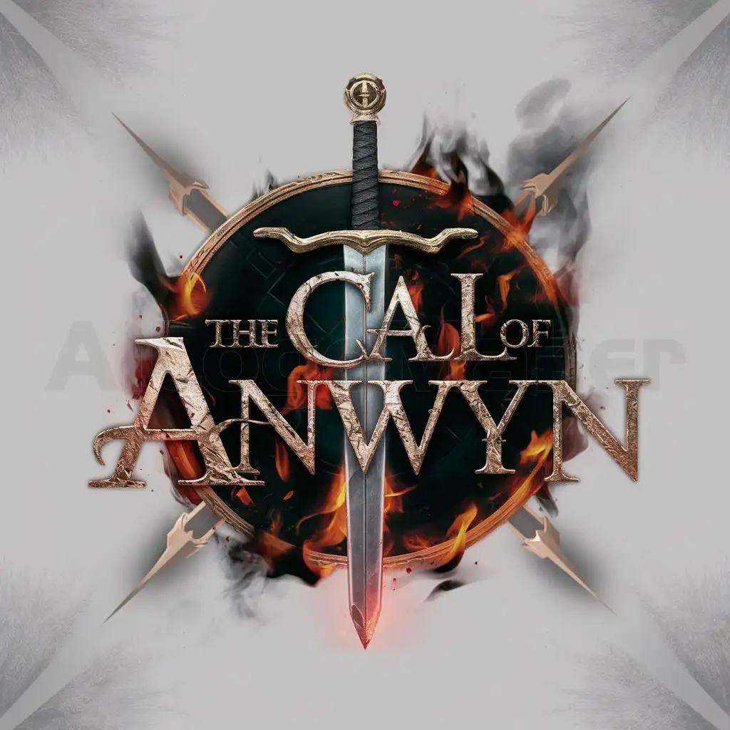 a logo design,with the text "The call of Anwyn", main symbol:a logo design, with the text 'The call of Anwyn', main symbol:logo fantasy, d&d, dark, violent, 3d, cinematic, clean sign logo Dark Souls look like, sharp focus, cinematic lighting, photorealistic, black letter font withk blade effect, medieval, clear background, dark magic flames effect,Moderate,clear background
