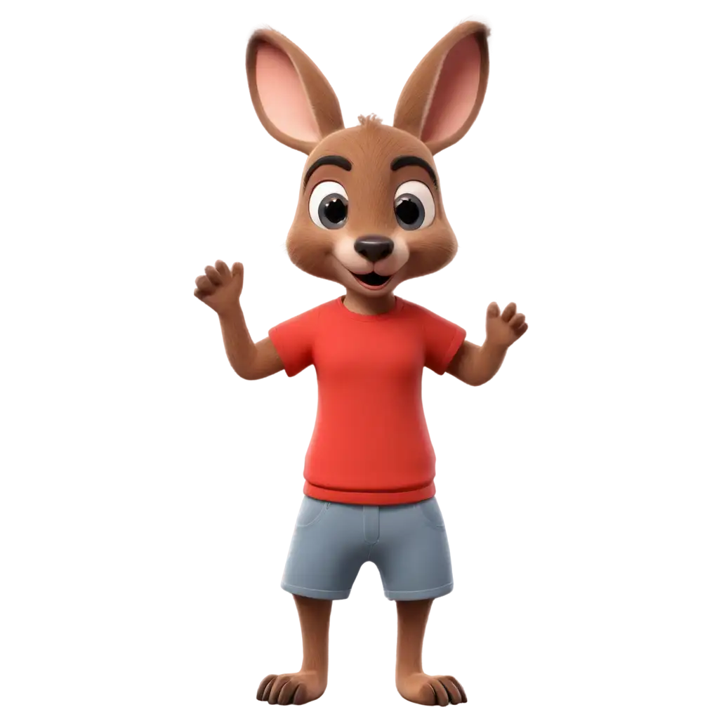 Cute healthy kangaroo 3d illustration in T-pose wearing plain Red T-shirt