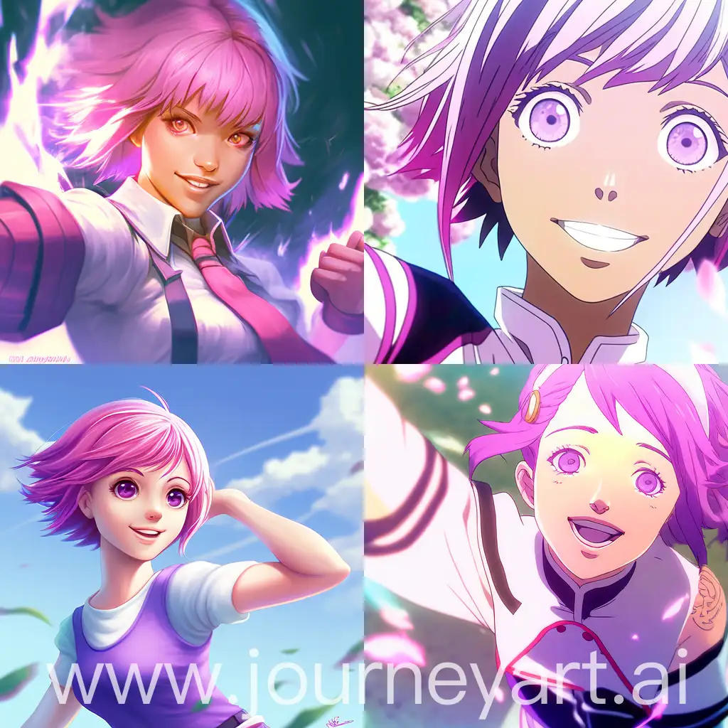 Positive view, happy expression, perfect composition, New Haicheng Comic Style with Perfect Details and Blu ray Image Quality, anime style 00115, A girl with short pink hair and dark purple eyes, anime, ultra-high details, anime style, master's masterpiece