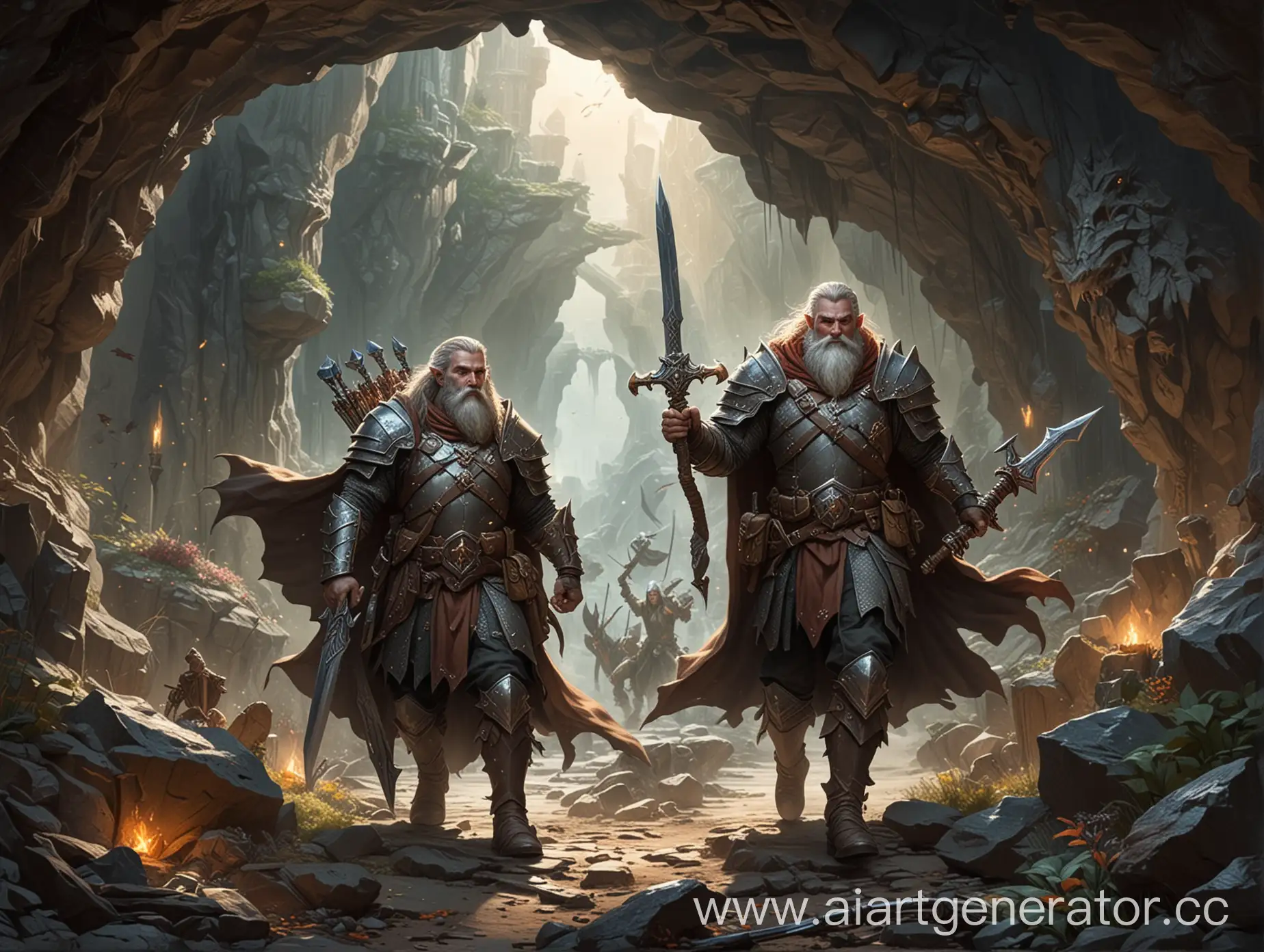 Paladin-Party-Confronts-Dragon-in-Cave-with-Swords-and-Magic