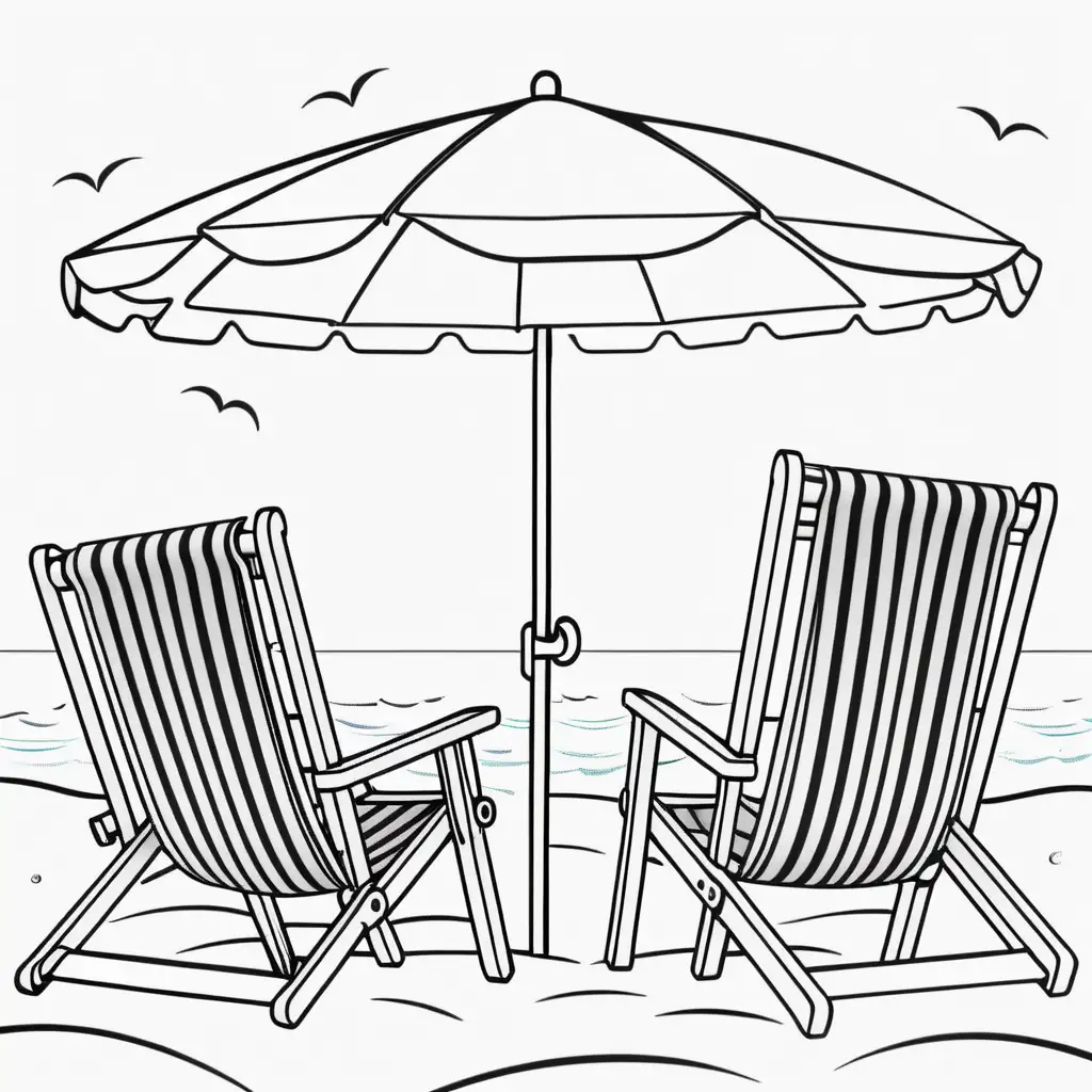 Simple Beach Umbrella and Chairs Coloring Page