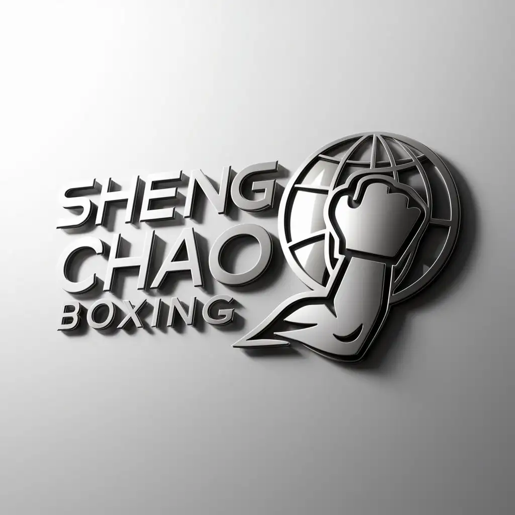 a logo design,with the text "Sheng Chao boxing", main symbol:hi world,Moderate,be used in Sports Fitness industry,clear background