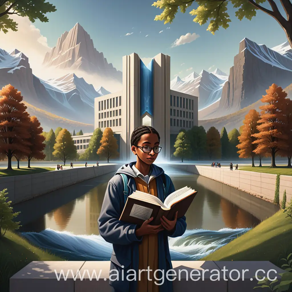 Knowledge-Seeker-Standing-Before-Logic-Building-with-Book-and-Nature-Background
