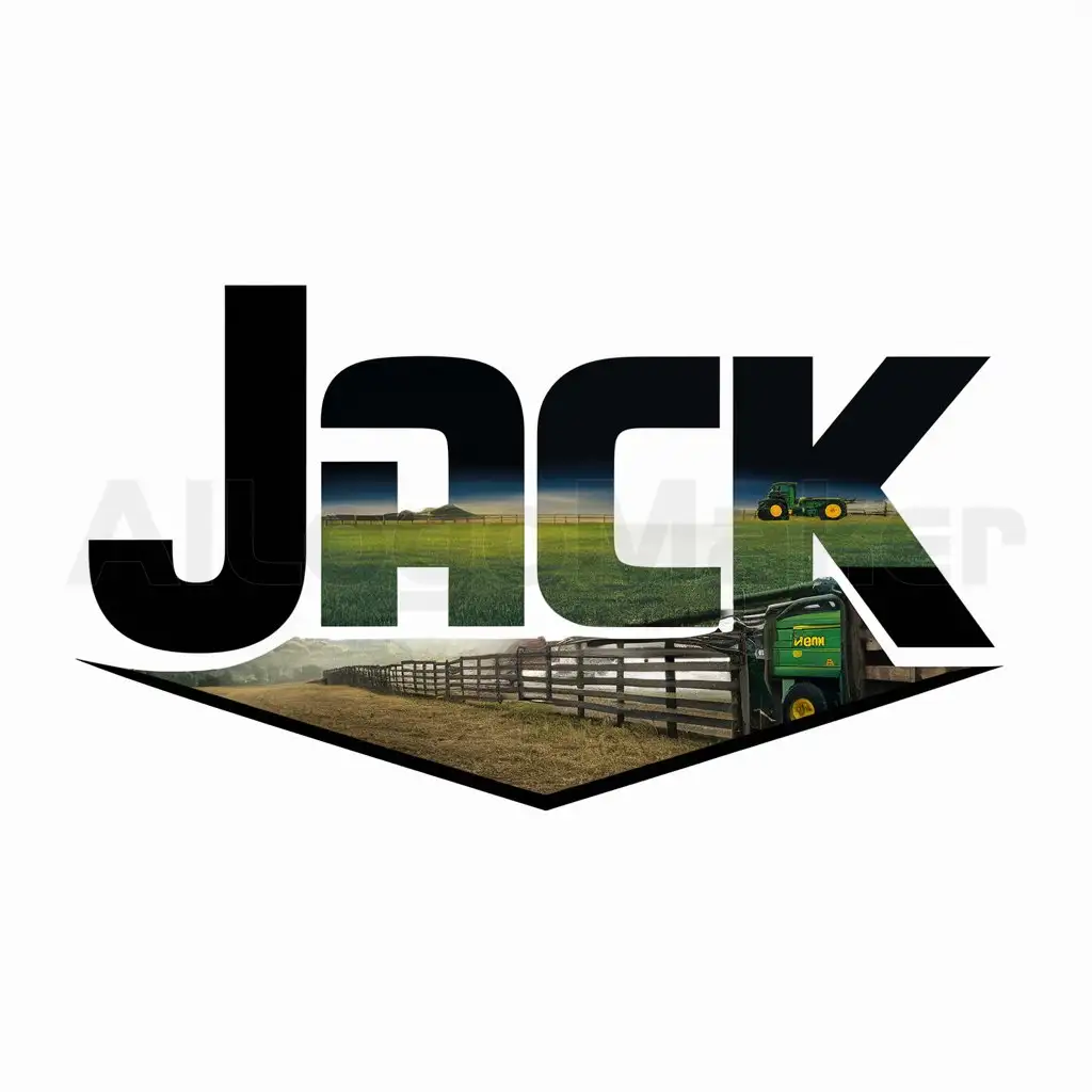 a logo design,with the text "Jack", main symbol:Australian farm in background with john Deere tractor,Moderate,be used in Others industry,clear background