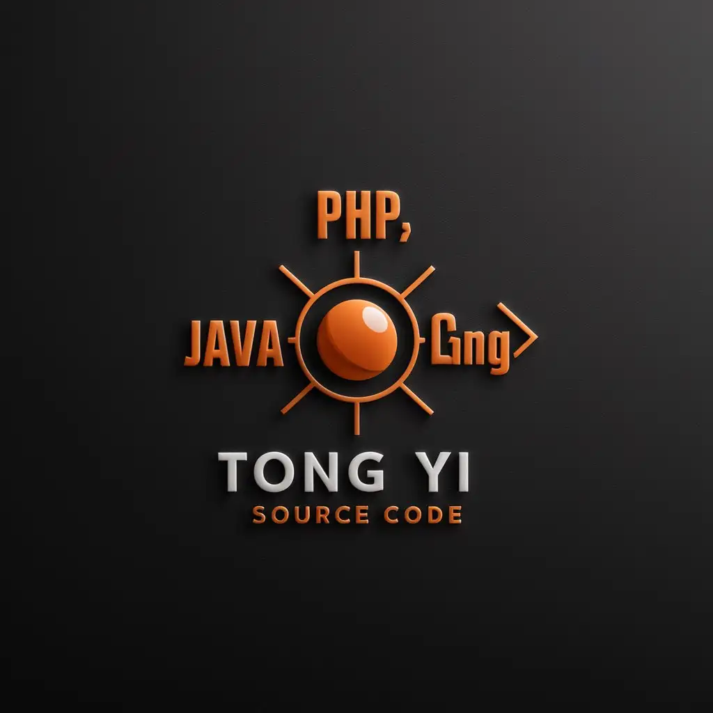 a logo design,with the text "tong yi source code", main symbol:["php","java","golang","orange font","black background"],Minimalistic,be used in Internet industry,clear background