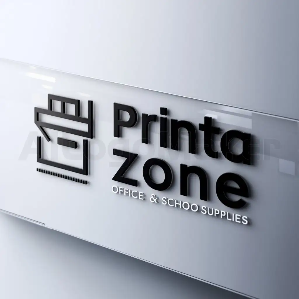a logo design,with the text "Printa Zone", main symbol:Office and School Supplies,Minimalistic,clear background