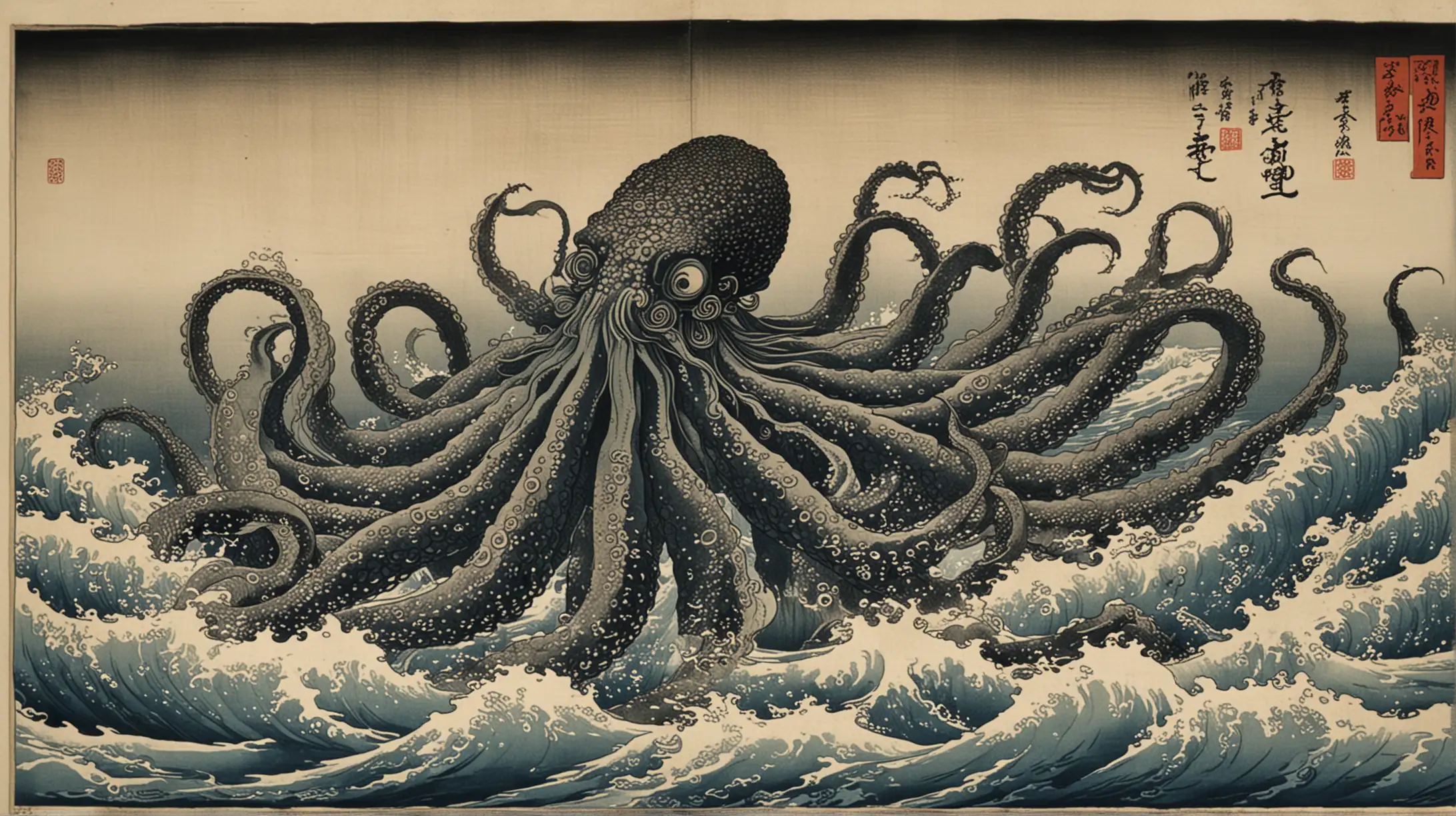 Kraken, 9th century Japanese ukiyoe block print