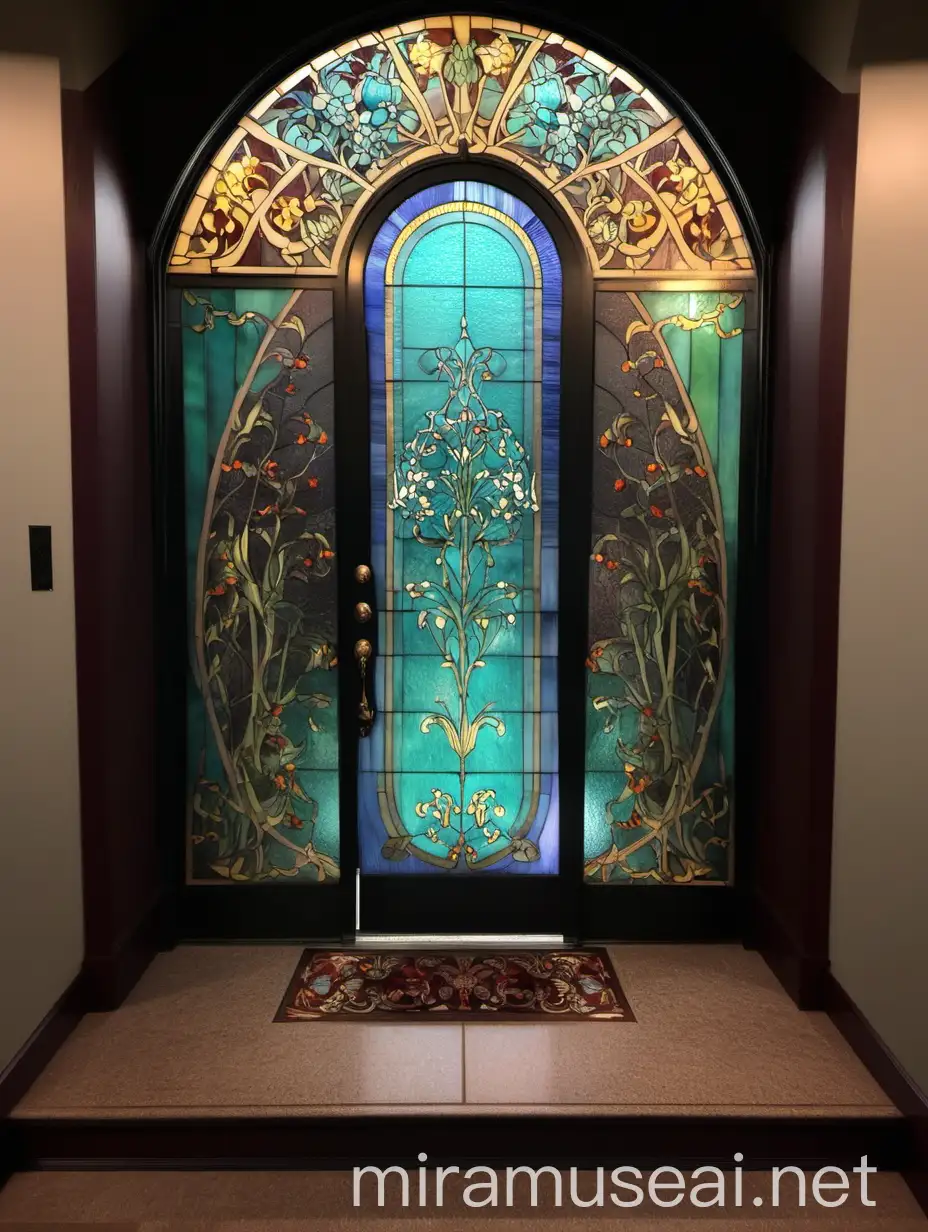 Elegant Tiffany Stained Glass Entrance Staircase