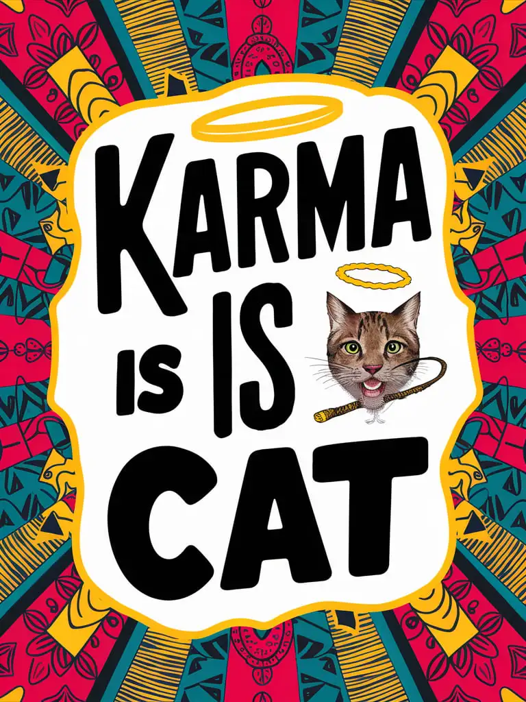 "Karma is a Cat"
"Lined Journal" in smaller typography as a Journal Cover  colorful