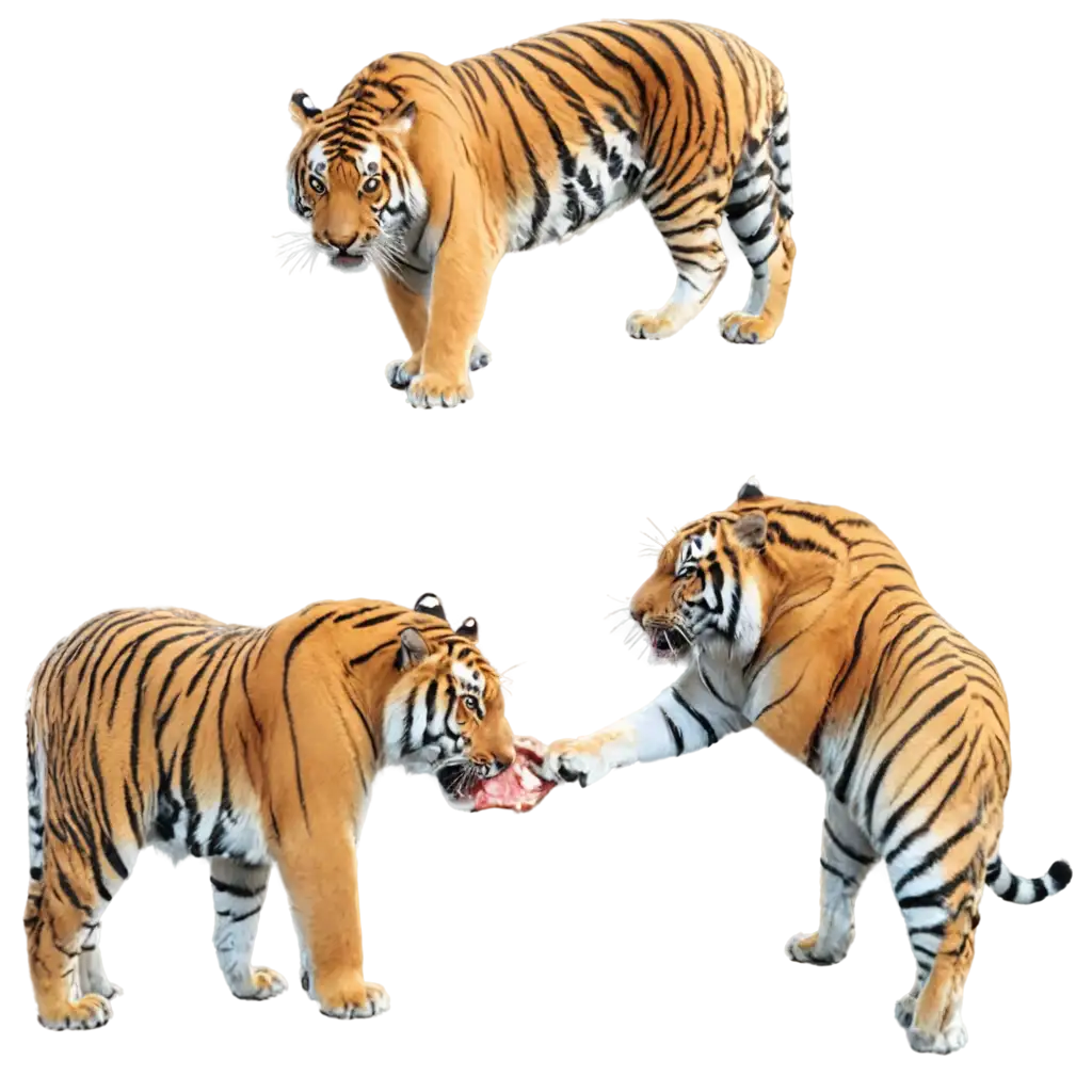 two tiger eat meat