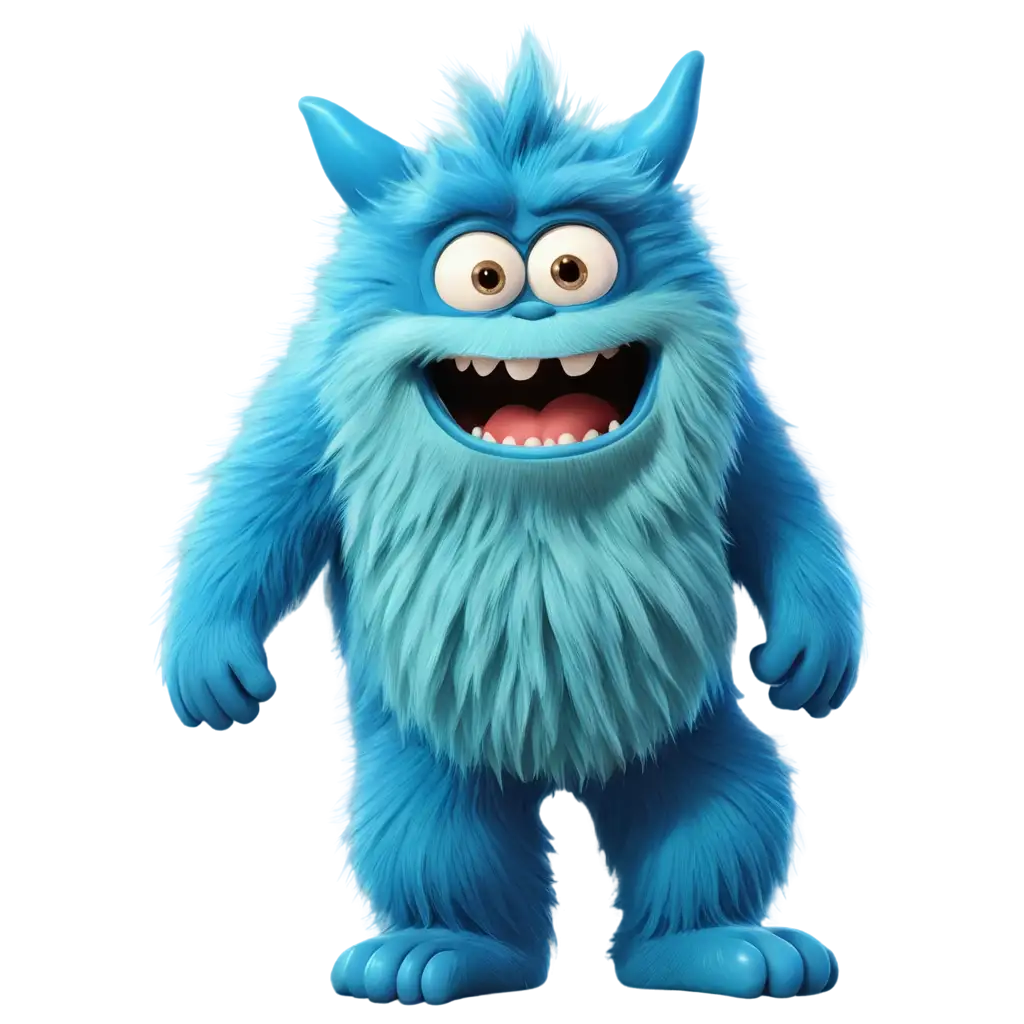 Blue Furry Cartoon Monster PNG Image Create a Playful Character for Digital Content