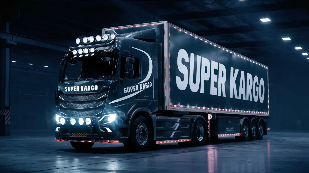 THE TEXT "SUPER KARGO" IS WRITTEN ON THE LOGISTIC VEHICLES