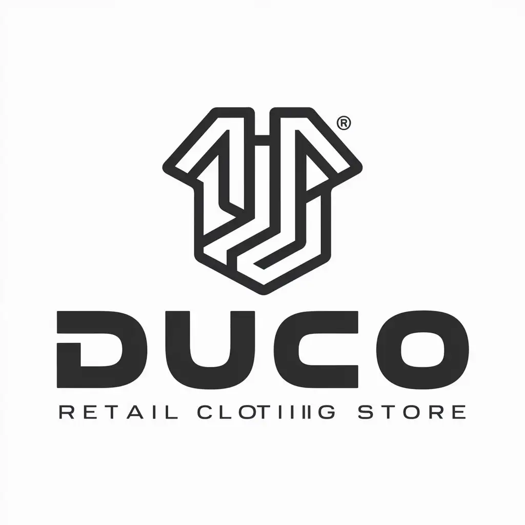a logo design,with the text "DUCO", main symbol:RETAIL CLOTHING,complex,be used in Sports Fitness industry,clear background