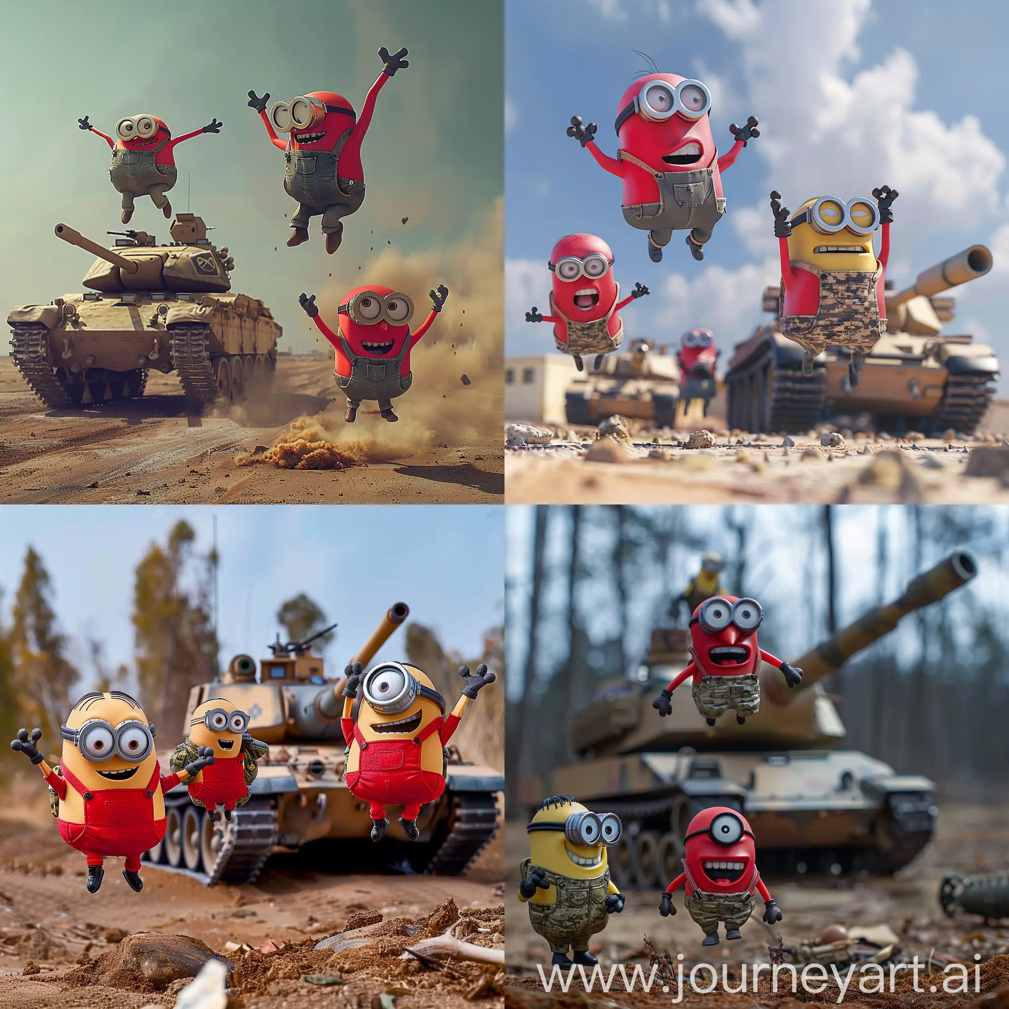Red-Minions-in-Military-Uniform-Next-to-Tank-Jumping