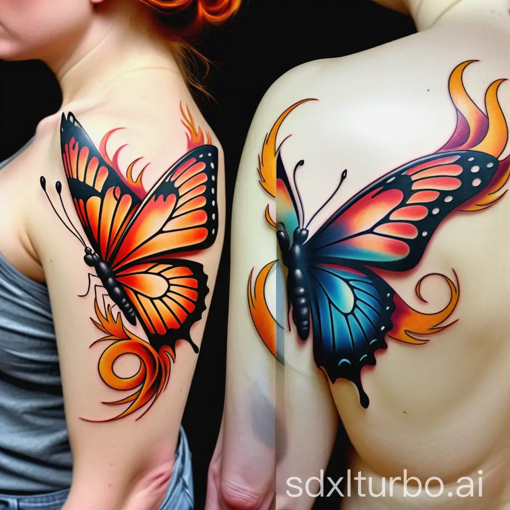 imagen para un tatuaje de una mariposa mutando a ave fenix 