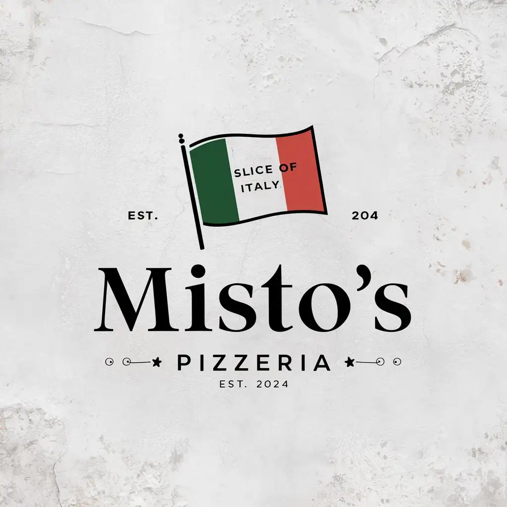 Mistos Pizzeria Authentic Italian Pizza Slice Logo