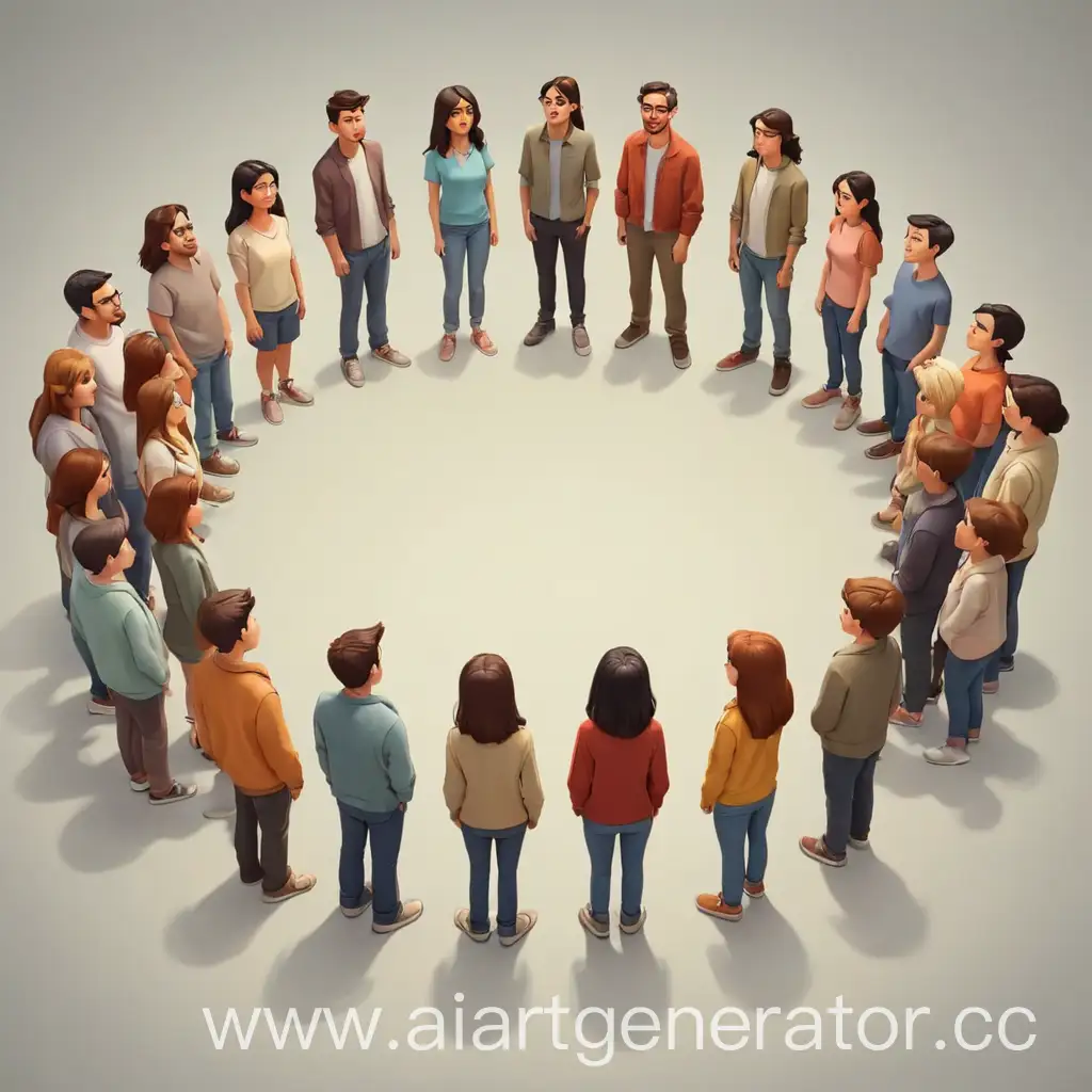 Cartoon-Group-of-People-Standing-in-a-Circle-Side-View