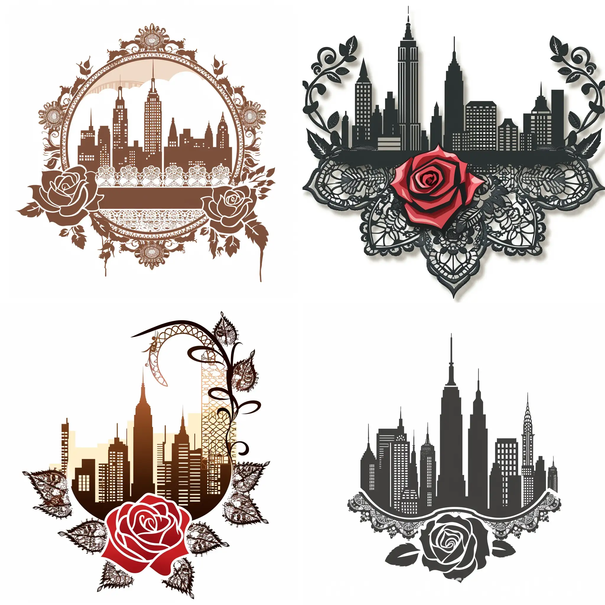 Логотип города с использованием кружева и розы на белом фоне