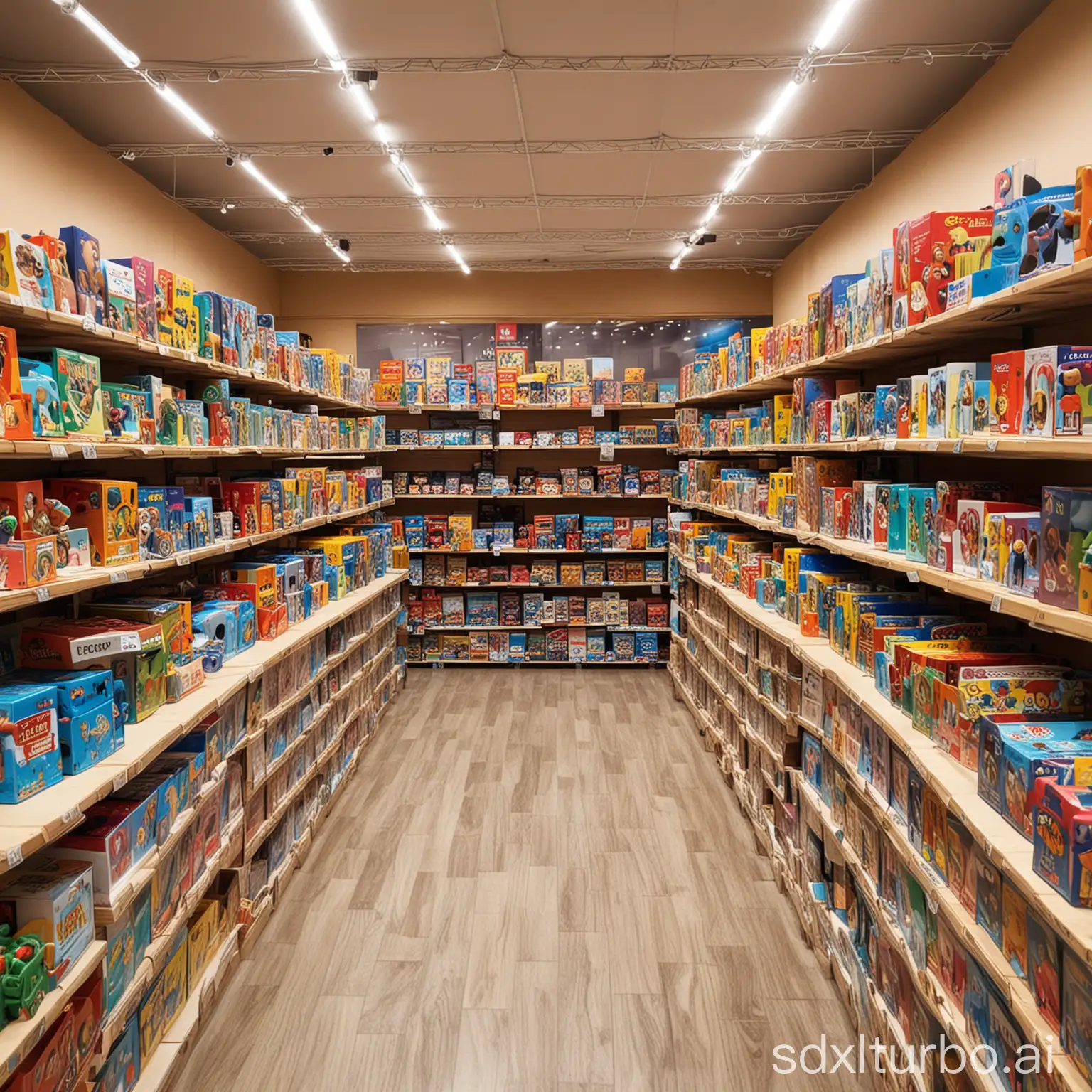 A photo of a toy store with branded toys for children.