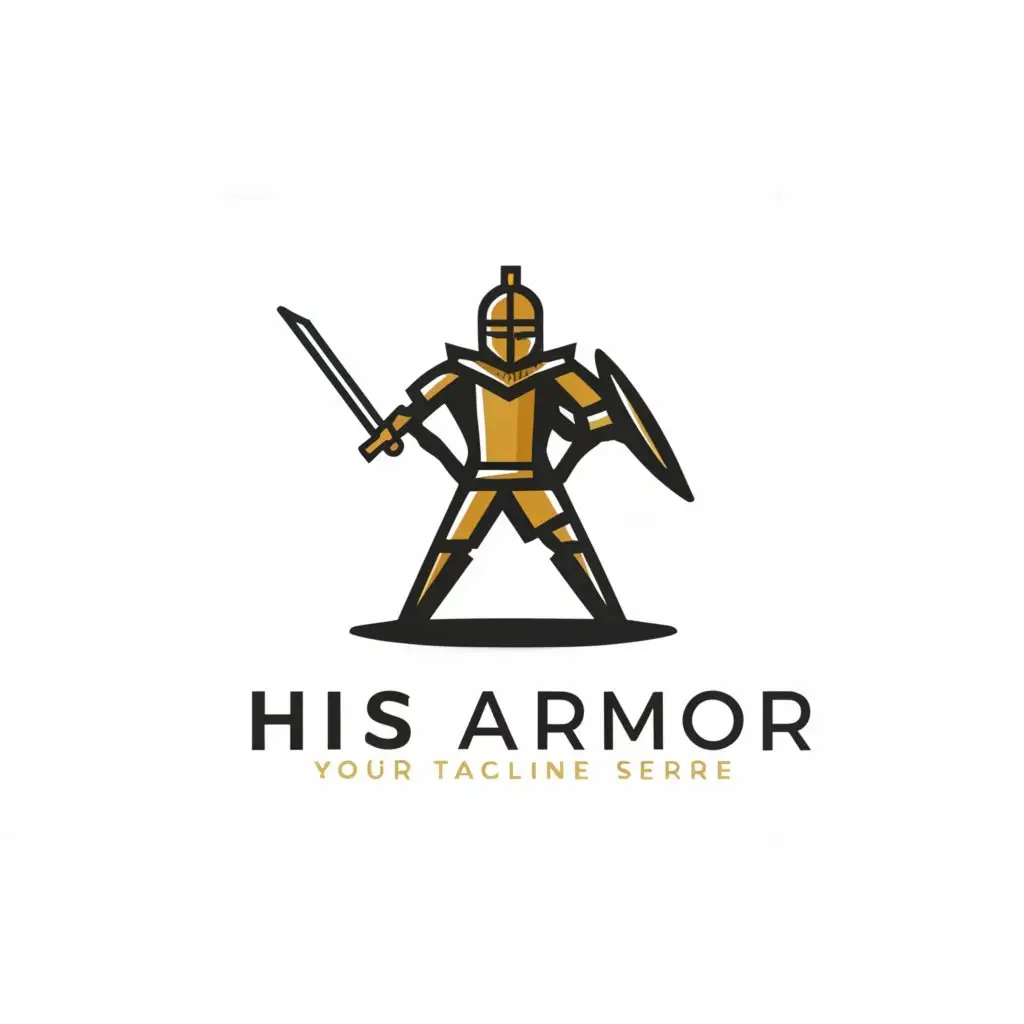 a logo design,with the text "his armor", main symbol:warrior,Minimalistic,be used in Religious industry,clear background