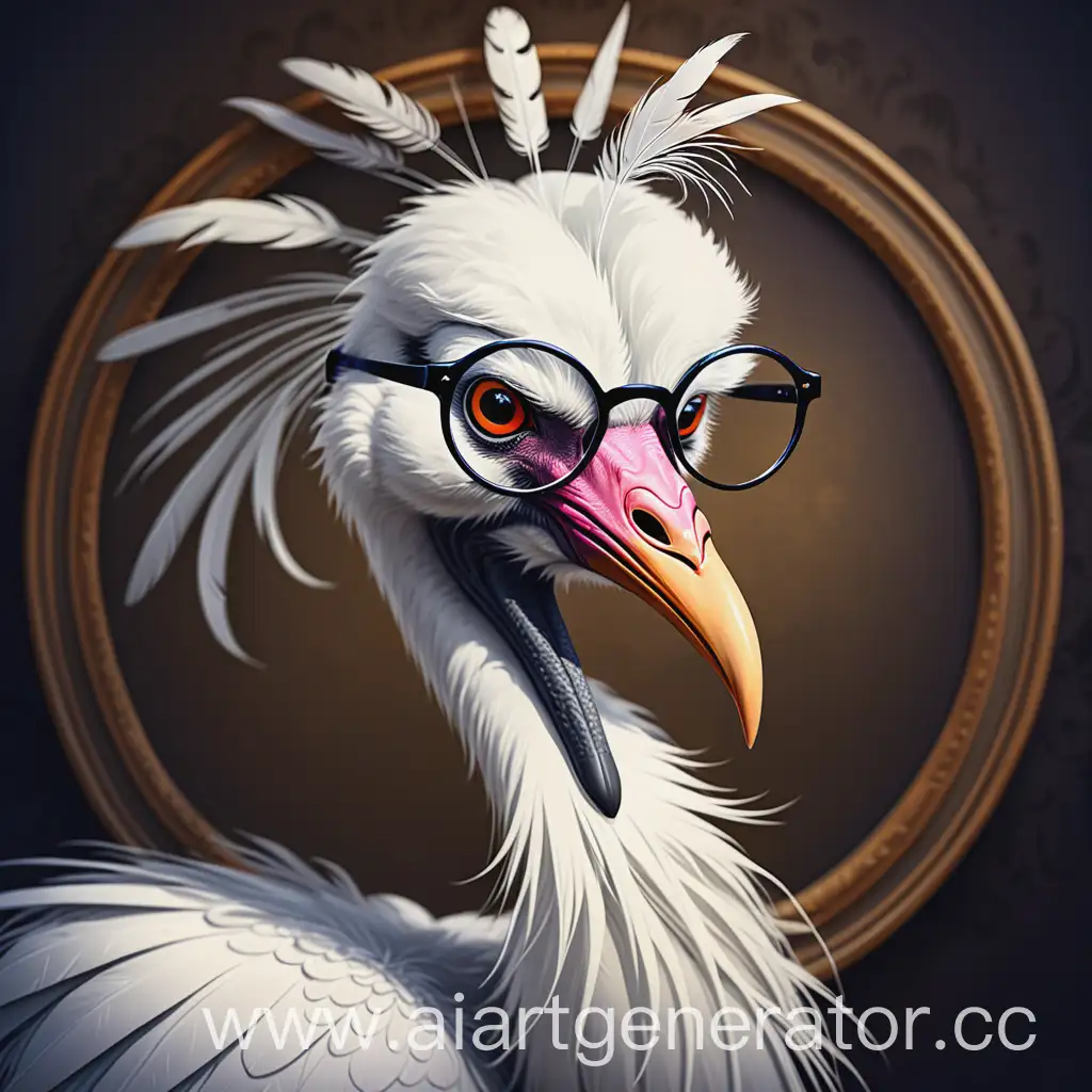 Fantasy-Portrait-of-a-Furry-Crane-with-Round-Glasses-and-Long-Feathers