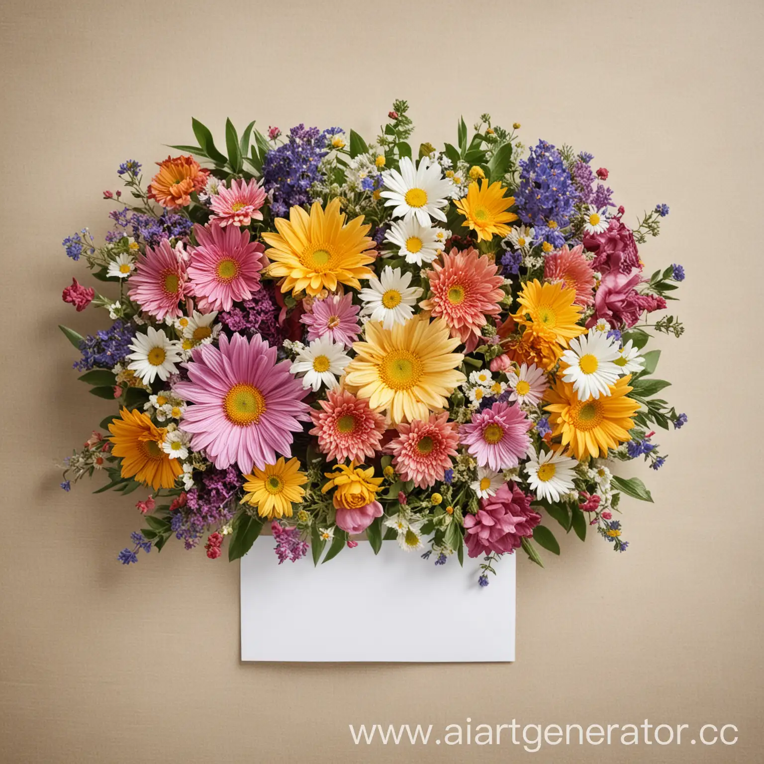 Букет летних цветов в виде поздравительной открытки