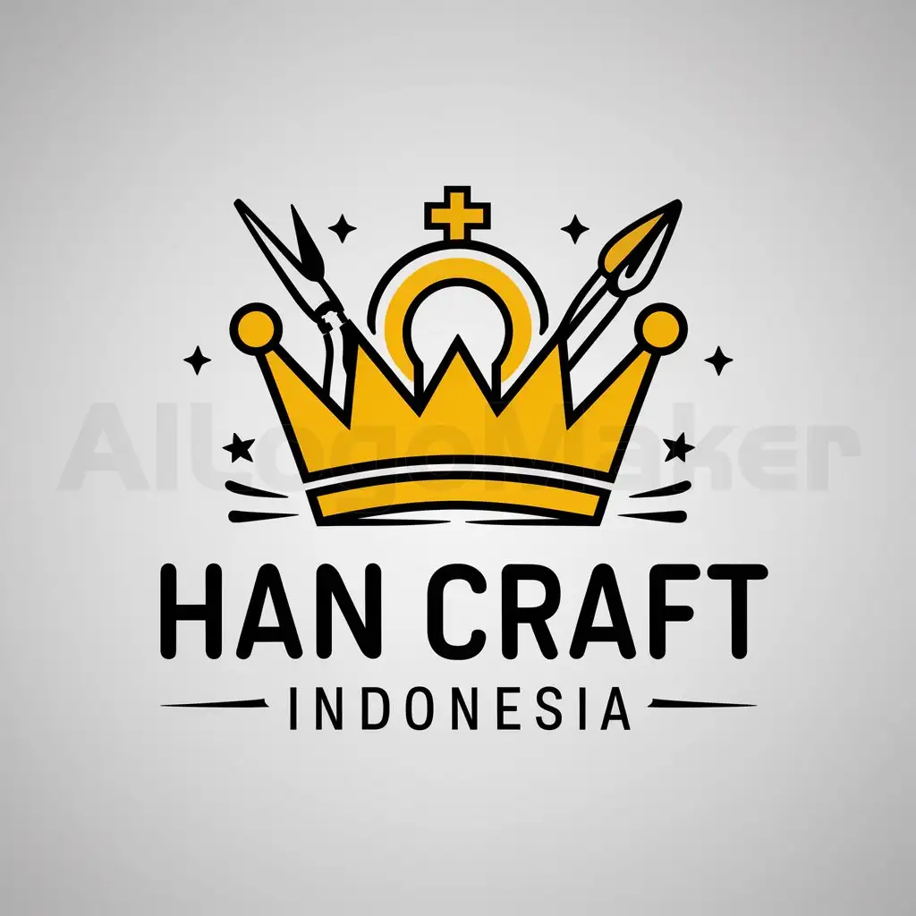 LOGO-Design-For-Han-Craft-Indonesia-Yellow-Crown-Illustration-with-Scissor-Art-DIY-Craft-Brush-Paint