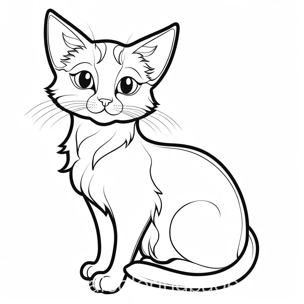 Flodex cat from the shoulder up showing full ears with simple curly fur, Coloring Page, black and white, line art, white background, Simplicity, Ample White Space. The background of the coloring page is plain white to make it easy for young children to color within the lines. The outlines of all the subjects are easy to distinguish, making it simple for kids to color without too much difficulty