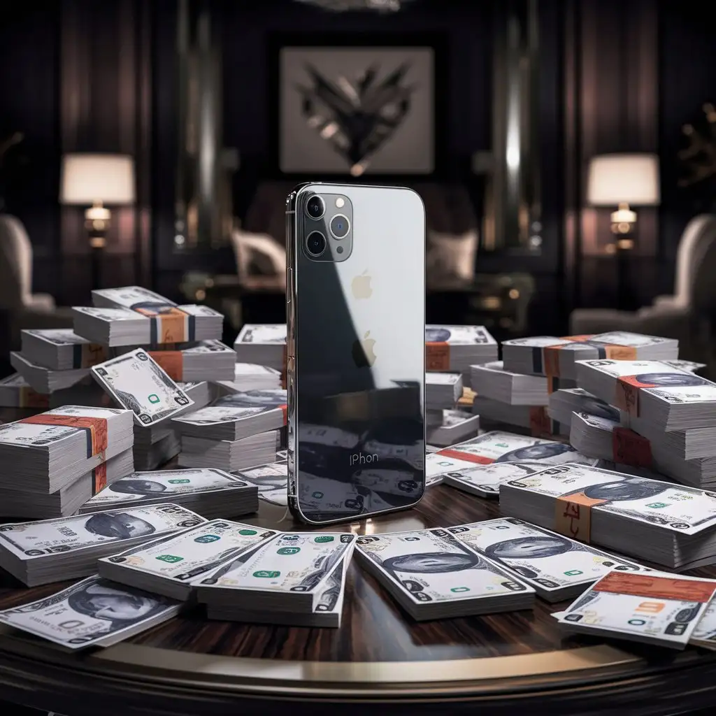 Luxury-and-Wealth-Displayed-Shiny-iPhone-with-Banknotes
