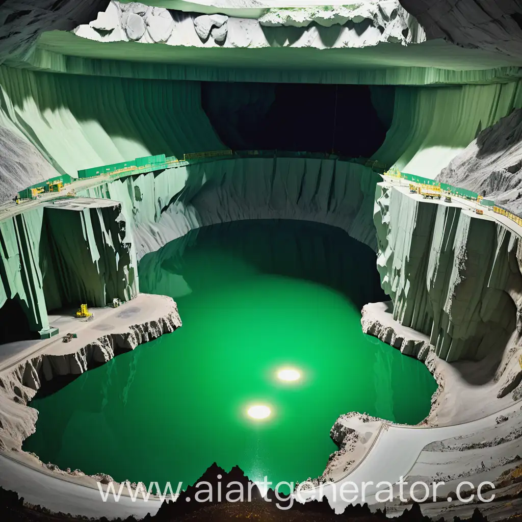 Большая пещера, с зелёным озером в центре и ядерными отходами в нём.