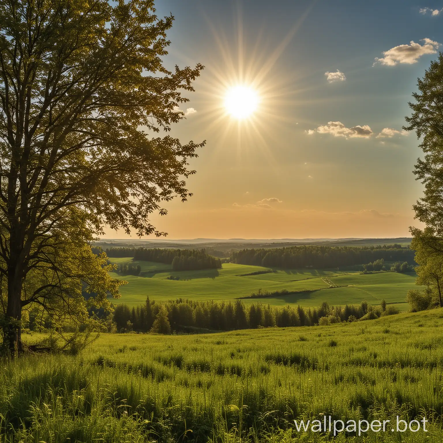 Scenic-Sunlit-Fields-with-Distant-Forest-Captivating-Nature-Landscape