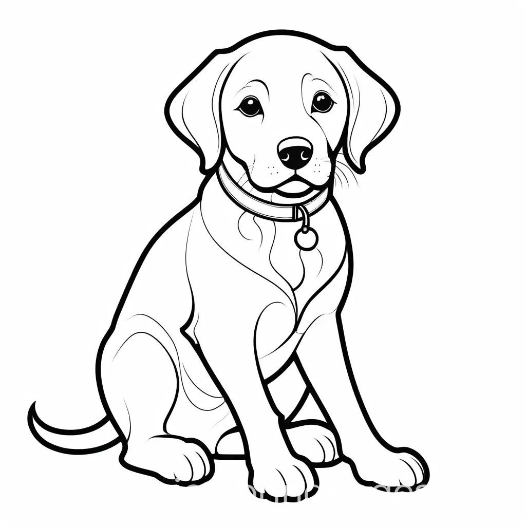 a  cute Labrador retriever  sitting , Coloring Page, black and white, line art, white background, Simplicity, Ample White Space