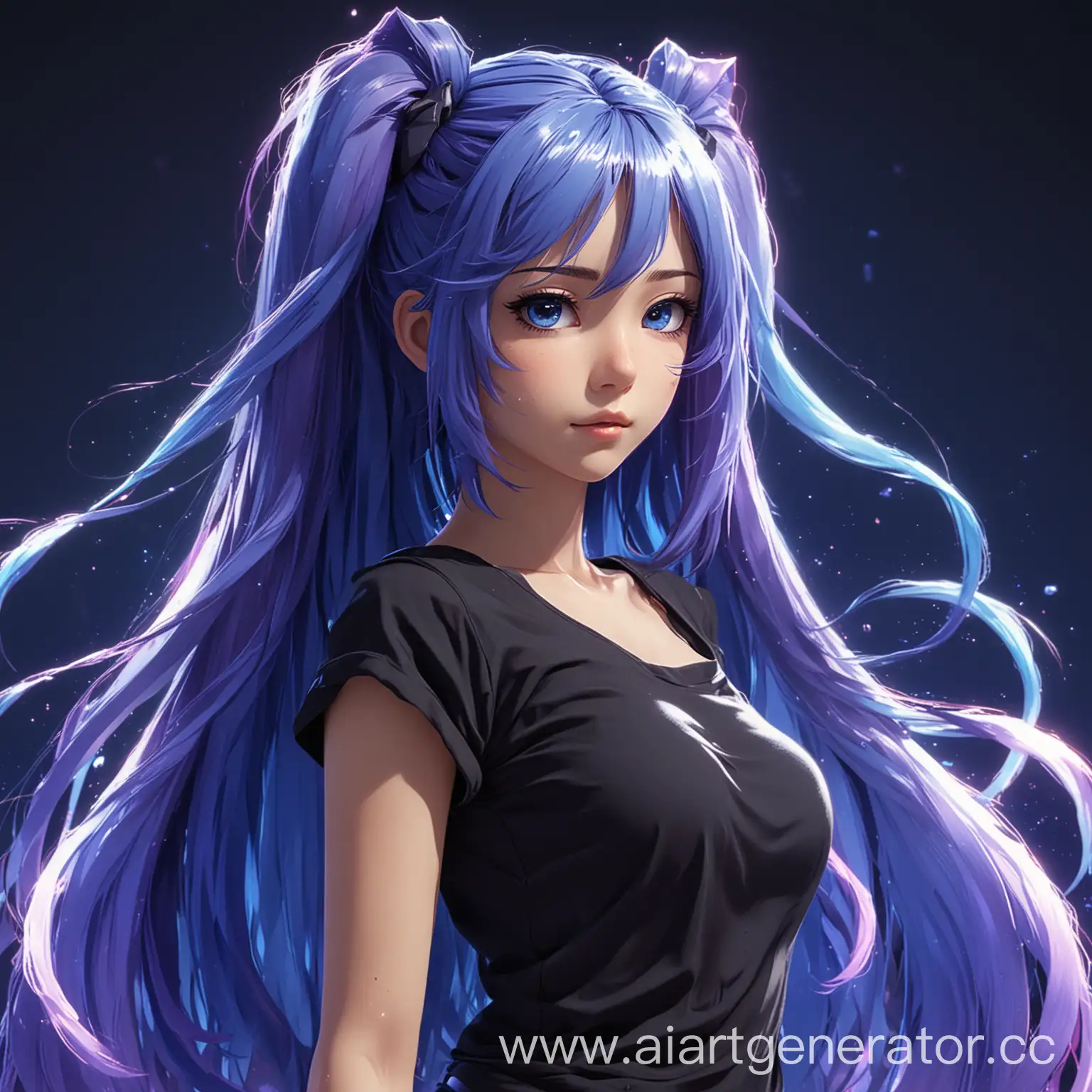 Futuristic-Anime-Character-with-Long-Blue-Hair-in-Black-Top-against-Abstract-Blue-and-Purple-Background