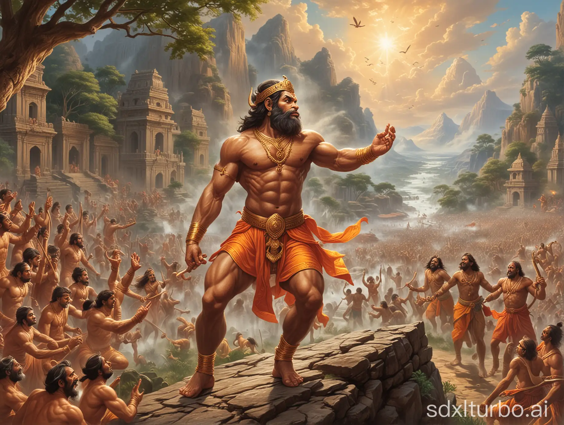 Divine Encounter Hanuman and Sri Ram in the Ancient Kingdom Generated by
