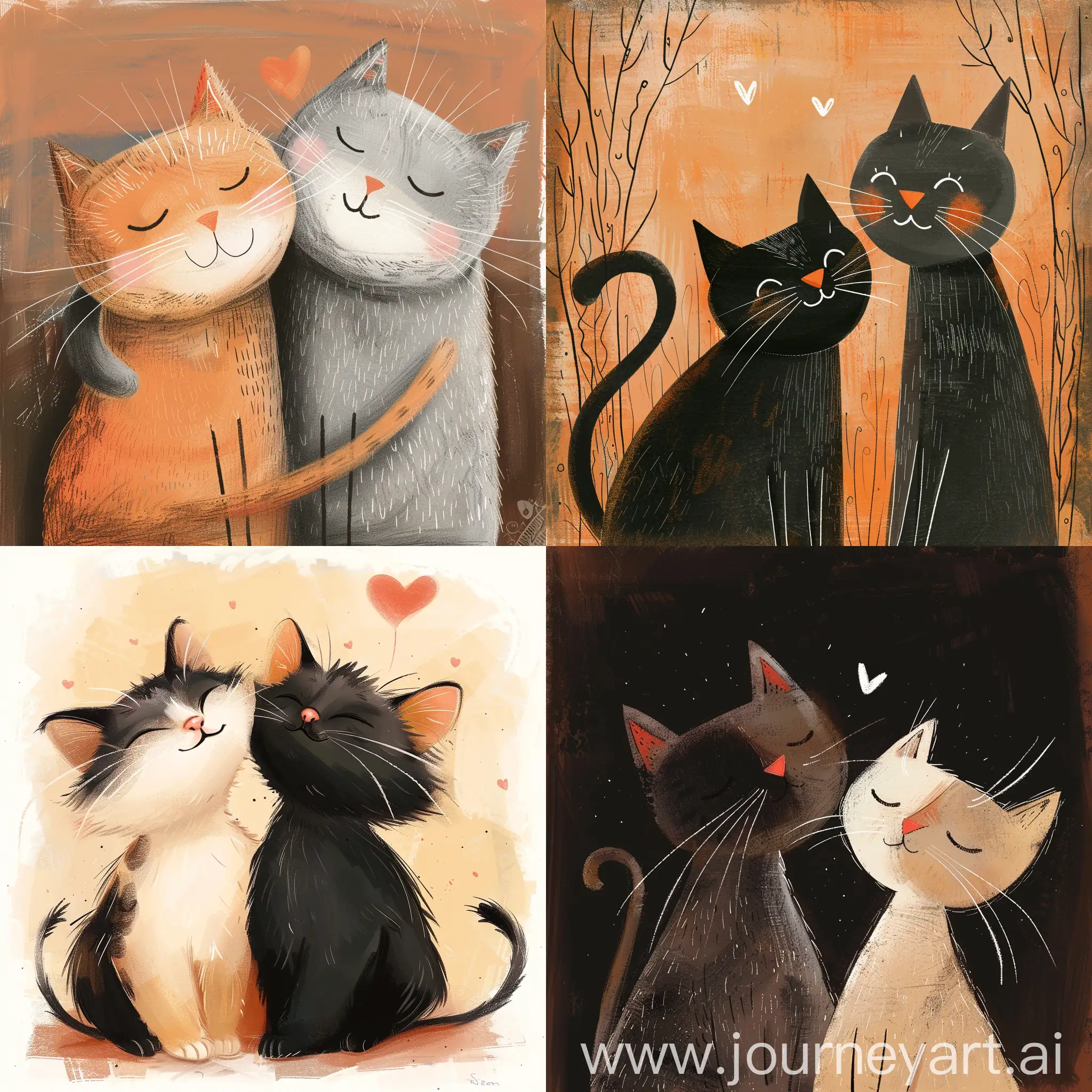 два кота, свидание, любовь, забота, иллюстрация
