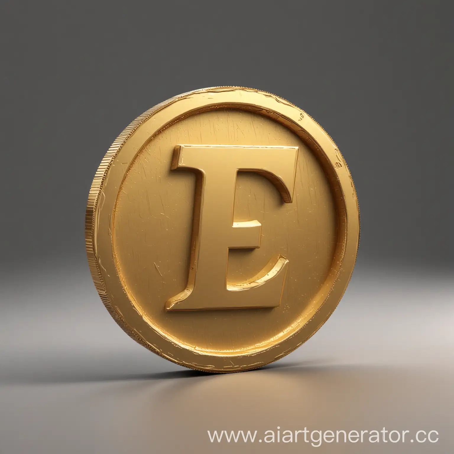 3D gold coin with the letter E in the center, without background