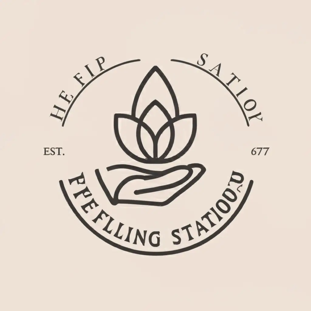 a logo design,with the text "The Filling Station", main symbol:water, hand, magnolia,complex,be used in Beauty Spa industry,clear background