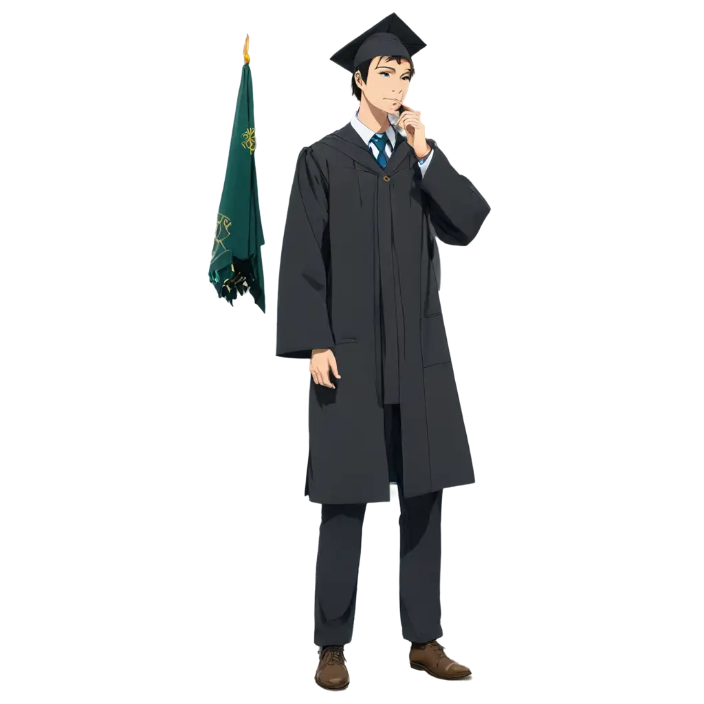 guy in his convocation  and smoking joint anime
