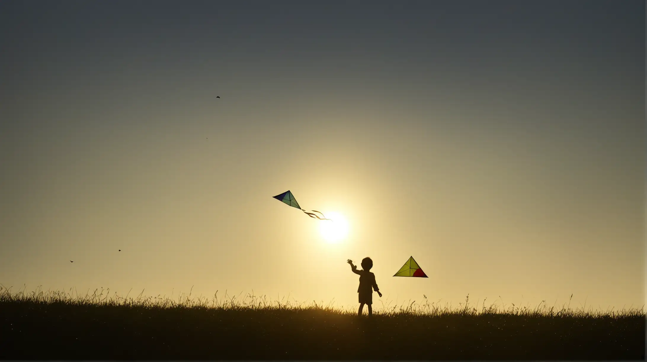 Silhouetted Child Flying a Kite Against the Sun