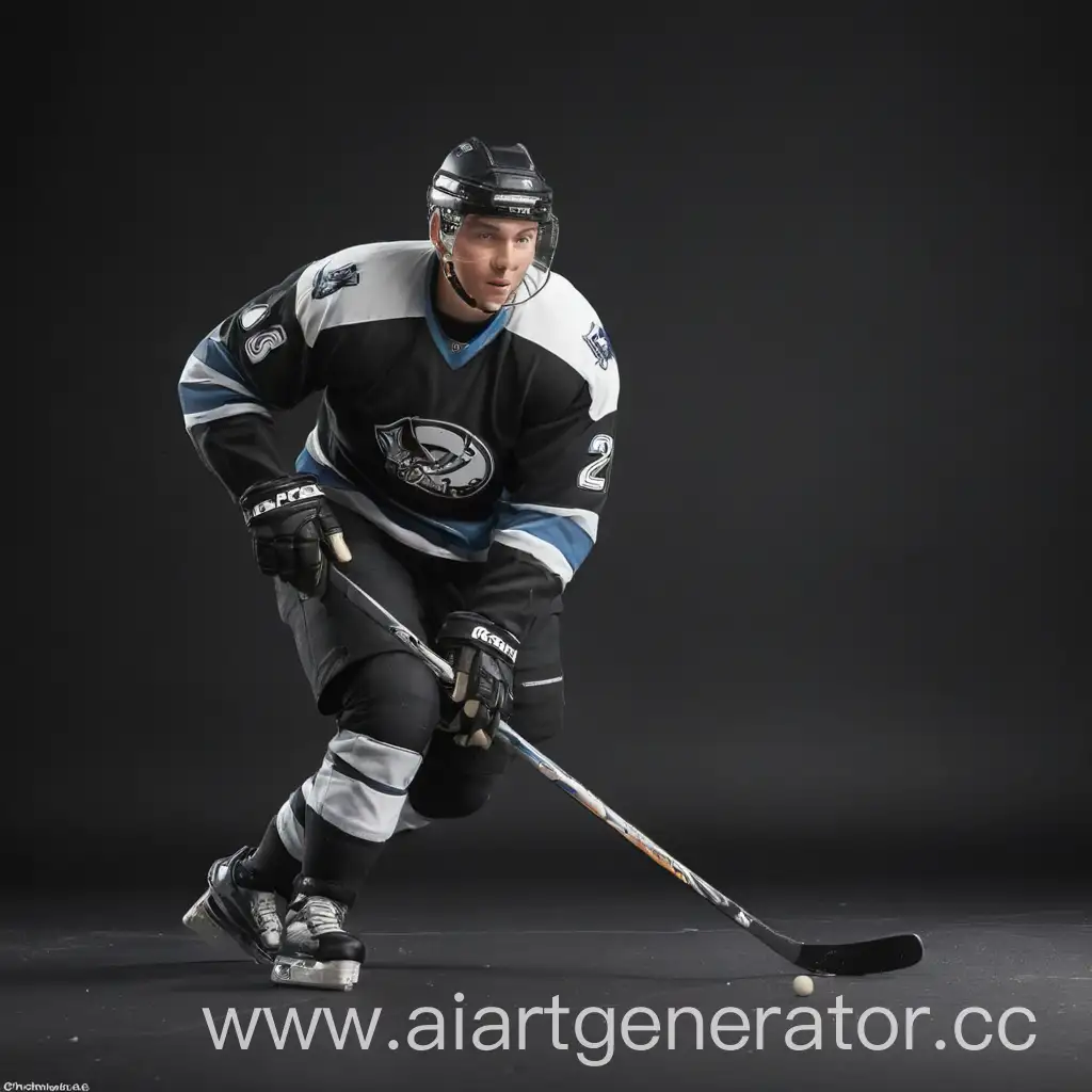 Dynamic-Hockey-Player-in-Multicolored-Costume-on-Black-Background