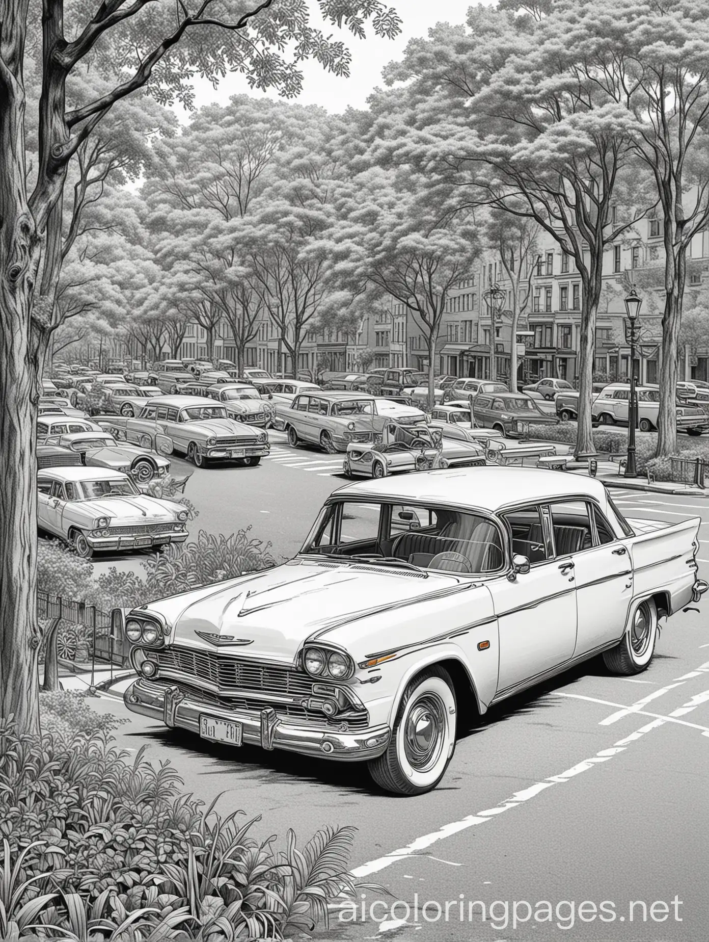 Classic-Old-Vehicles-in-Iconic-New-York-City-Park-Coloring-Page