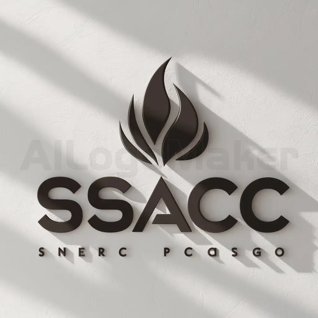 a logo design,with the text "SSACC", main symbol:Plume, Fire, Youthfulness,Minimalistic,clear background