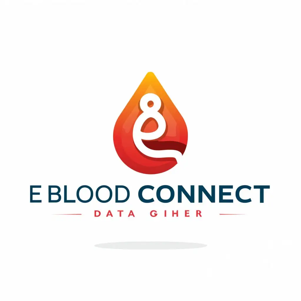 a logo design,with the text "e blood connect", main symbol:data Management, blood bank, red, blue, donation,Minimalistic,be used in health , blood donations , it software industry,clear background