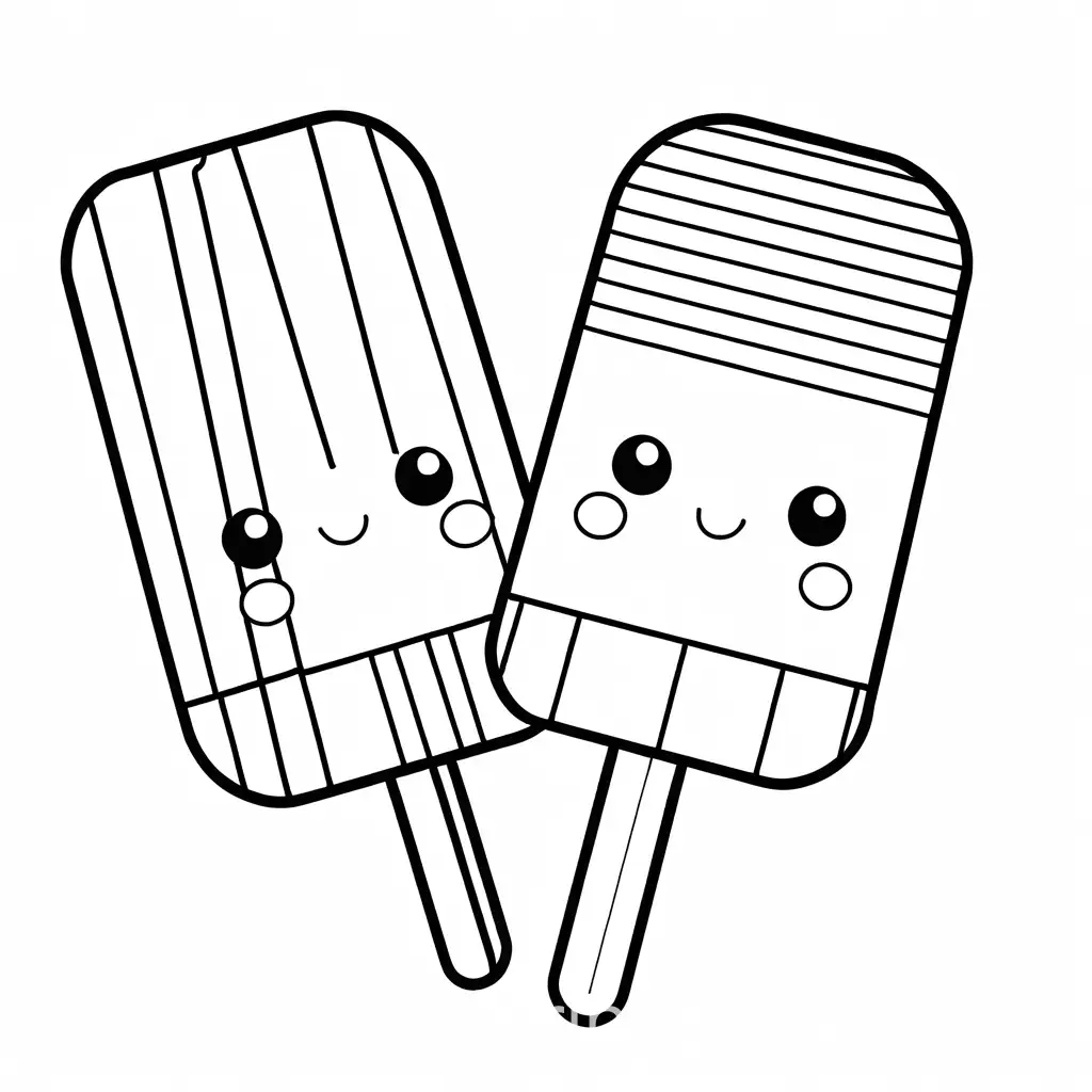 Popsicle , Coloring Page, black and white, line art, white background, Simplicity, Ample White Space. The background of the coloring page is plain white to make it easy for young children to color within the lines. The outlines of all the subjects are easy to distinguish, making it simple for kids to color without too much difficulty 