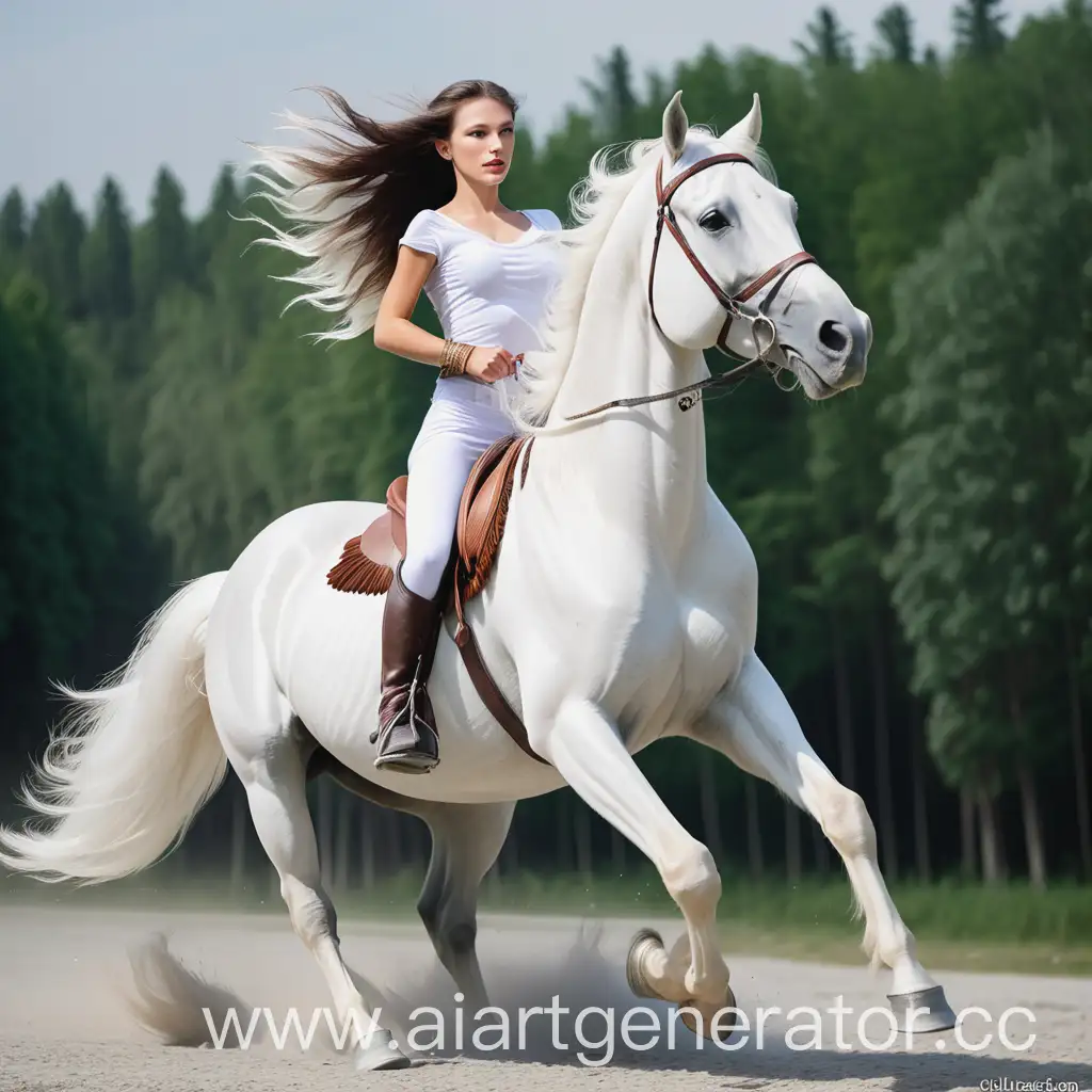красивая девушка амазонка скачет на белом коне